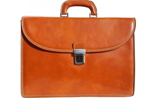 Tan Genuine leather briefcase with three compartments
