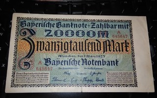 Saksa 20000 Mark 1923 Bavaria Munich Bayerische Notenbank