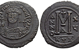 BYSANTTI: JUSTINIANUS I AE-Follis (40 nummi) 541-542