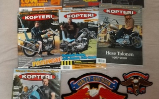 Kopteri lehdet ja Harley davidson patchit