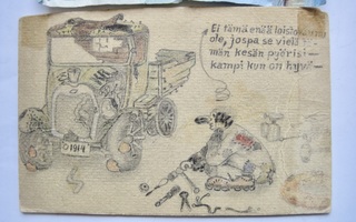 VANHA Postikortti Käsinpiirretty KIVA Auto 1920-l
