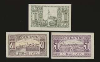 Itävalta Notgeld 10, 20, 50 Heller, Steinhaus 1920