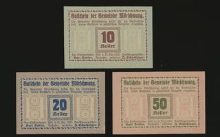 Itävalta Notgeld 10, 20, 50 Heller, Mörschwang 1920