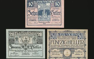 Itävalta Notgeld 10, 20, 50 Heller, Traiskirchen 1920