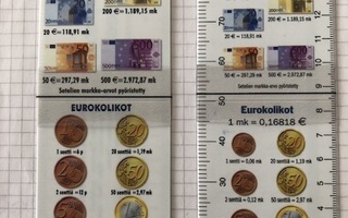 Viivoitin 2kpl; Eurosetelit eurokolikot pehmeä muovi
