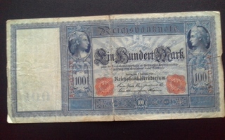 Saksa 100 Mark Reichsbanknote 1908 seteli (129)