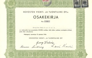1946 Hevosten vienti- ja tuontiliike Oy, Helsinki osakekirja