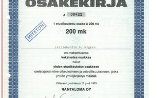 1975 Rantaloma Oy, Viitasaari pörssi osakekirja    Rantasipi