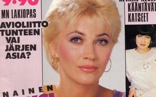 Me Naiset n:o 4 1989 Hannele Lauri. "TV-mummo" Anja Räsänen.
