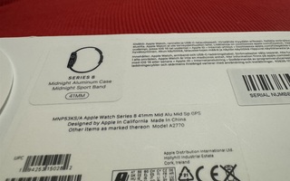 Apple Watch 8 41MM Midnight GPS {Uusi}