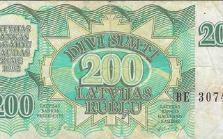 1992 200 LATVIJAS RUBLU SETELI KÄYTETTY KÄYTÖN JÄLKIÄ