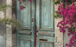 Vanha puinen ovi (postikortti)
