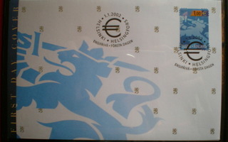 FDC Suomen leijona 1,00 € 1.1.2002 - LaPe 1602