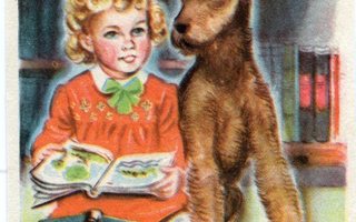 Lapsi - Tyttö ja suloinen koira - Kortti 1940-50-luvulta