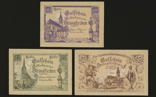 Itävalta Notgeld 10, 20, 50 Heller, Steinakirchen