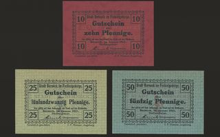 Saksa Notgeld 10, 25, 50 Pfennig, Berneck 1917