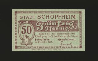 Saksa Notgeld 50 Pfennig, Schopfheim 1918