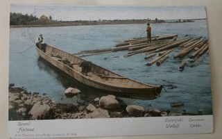 Oulunjoki, tervavene ja tukinuittoa, p. 1907 Ruotsiin