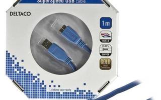 Deltaco USB 3.0 kaapeli A uros - micro-B uros, kullattu, 1m