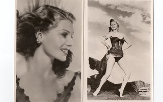 Rita Hayworth, kaksi elokuvakorttia. Kuva-Sampo.