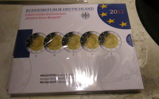2012 Saksa  2 € Euro 10 vuotta ADFGJ PROOF