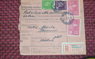 Postiennakko kaksi 15 mk Olavinlinna merkki ym 1947