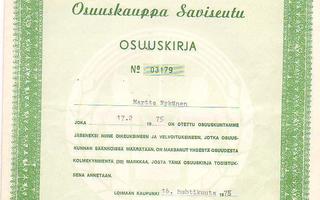 Osuuskirja, Osuuskauppa Saviseutu, 1975 + kantaliput.