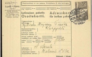 1945 20mk postitalo yksin pakettikortilla