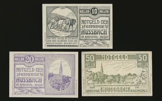 Itävalta Notgeld 10, 20, 50 Heller, Nussbach 1920