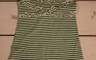 UUSI vihreä/valko-raidallinen mekko, yläosassa rimpsua,98 cm