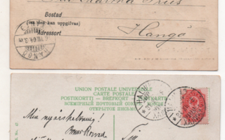 Kotkamerkit korteilla  1904 ja 1908, postikuluineen
