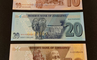 Zimbabwe 10, 20, 50 Dollars 2020, UNC