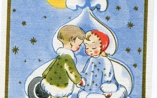 Joulu - Vanha ruotsalainen postikortti - Tyttö ja poika