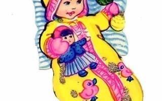 EO 8007 / Vauva keltaisessa makuupussissa, nukke, helistin.