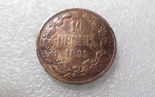 10  penniä  1891  Kulkematon  Patinoinin alkua,