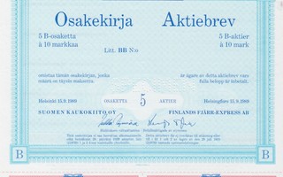 1989 Suomen Kaukokiito Oy spec,  Helsinki osakekirja