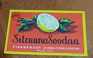 Sitruuna sooda Pieksämäen juomateollisuus etiketti.