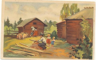 U MANELIUS - Maatalon pihassa - vanha kortti