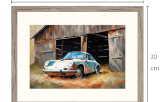 Taulu Latolöytö Porsche 30 cm x 40 cm kehyksineen