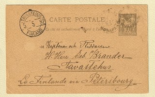 Ehiökortti Pariisista Hämeenlinnaan 1892