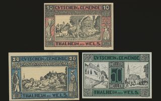 Itävalta Notgeld 10, 20, 50 Heller, Thalheim 1920