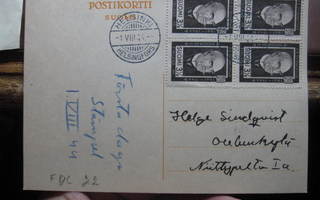 Svinhuvufvudin surumerkki FDC-kortti  Oulunkylään 1944