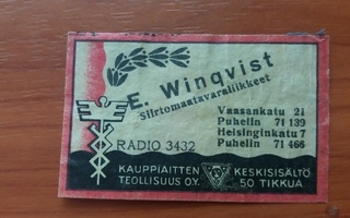TT ETIKETTI - E.WINQVIST RADIO 3432  T-0297