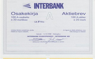 1988 Interbank Oy spec, Helsinki pörssi osakekirja