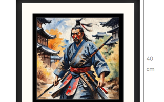 Uusi samurai kehystetty taulu koko 40 cm x 40 cm kehyksineen