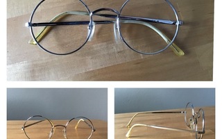 Pyöreät Hopean väriset vintage silmälasin kehykset. 70-luku