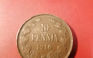 10  penniä  1910   Copper/Kupari *