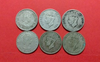 Englanti, East Africa: 6 kpl 50 Cents 1937 - 1963. (KD5)
