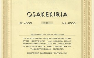 1949 Pohjois-Satakunnan Sähkö Oy, Parkano osakekirja