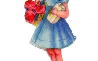 WANHA / Sinimekkoinen tyttö ja ruusukimppu. 1930-l.